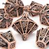 7 Pcs Copper Flame Metal Dice Hollow Metal Polyhedral Dice Set Suitable for Role-Playing RPG  Board Game Card Game