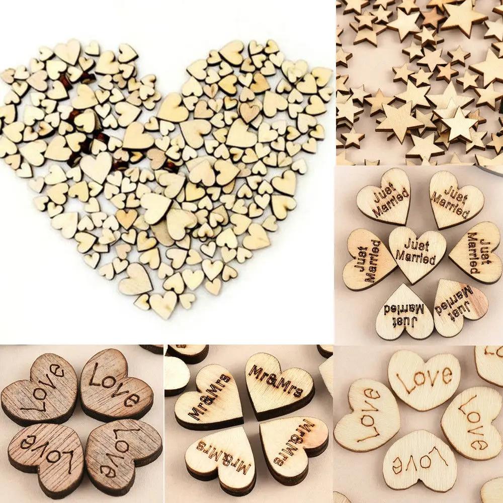 100 Heart-shaped Five-pointed Star Wedding Dress Decorations Wooden Handicrafts Decoration Items Wedding Shooting Props
