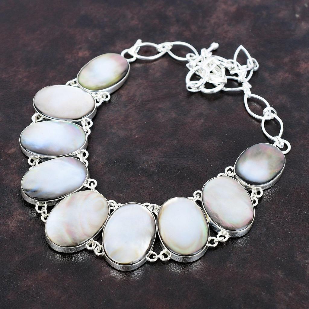 Черное ожерелье из перламутра, ожерелье из стерлингового серебра 925 пробы, ожерелье из драгоценных камней, регулируемая цепочка, ожерелье, подарок для нее, изящные ювелирные изделия ручной работы