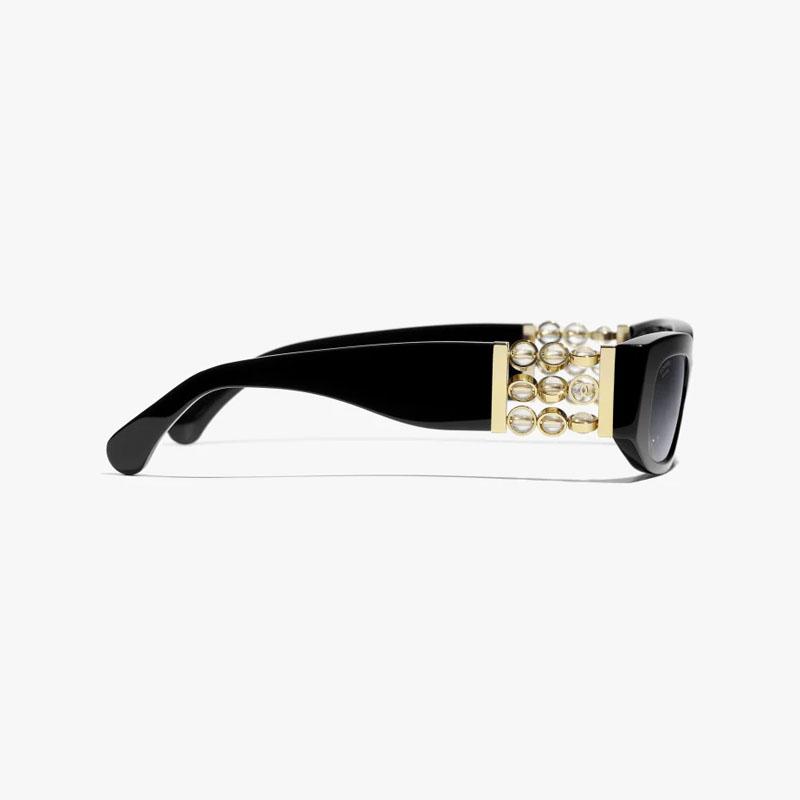 Chanel Rectangular Sunglasses With Beaded Temples Unisex sunglasses Black CH5544A-C622S8