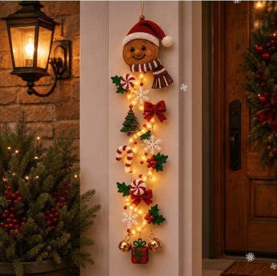 Gingerbread glowing three-dimensional Christmas door decoration in color