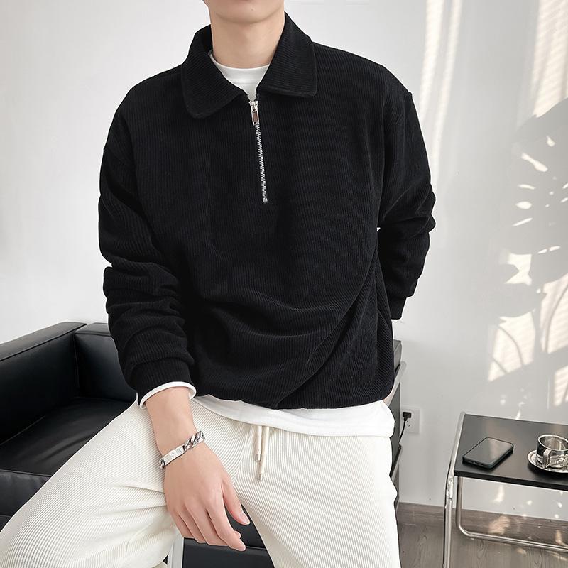 New Lapel Zipper Long Sleeve Pullover Men's POLO Shirt Trendy Men's Casual Fashion Ins Light Familiar Style Top