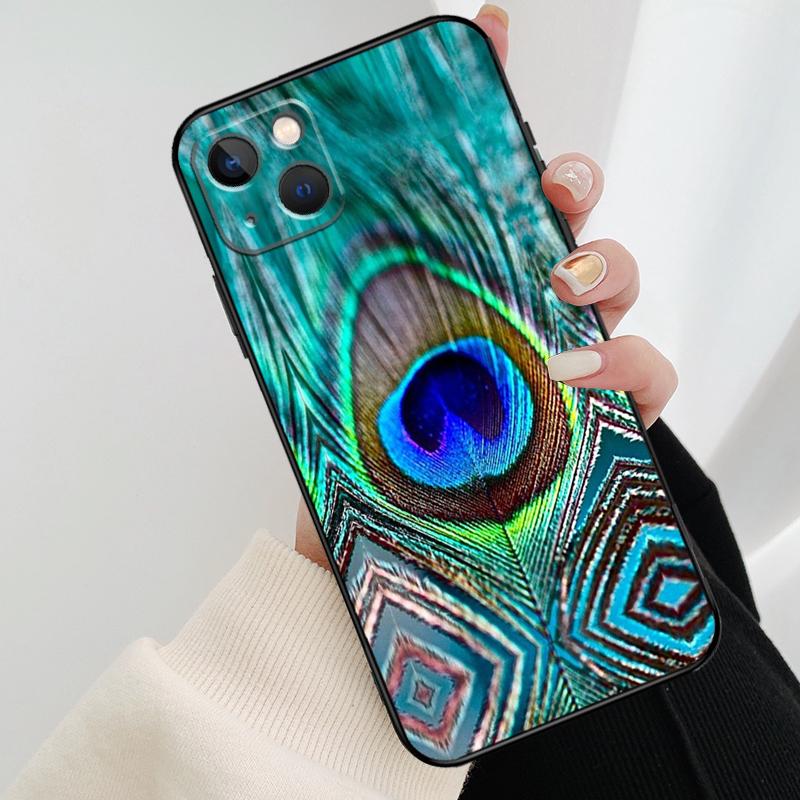 Bird Peacock Feather Phone Case For iPhone 13 14 15 16 Pro Max 11 12 XS XR X Plus Shockproof Bumper Soft Cover