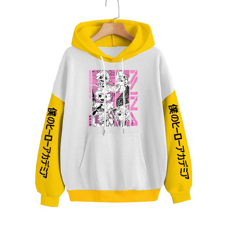 Аниме Смешные Толстовки My Hero Academia Kawaii Manga Mina Ashido Постер Harajuku Уличная одежда Унисекс Длинный рукав Лоскутная Толстовка