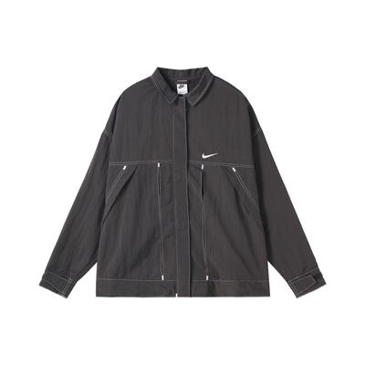 Однотонная тканая куртка на молнии с логотипом, женская куртка серого цвета FD9929-261