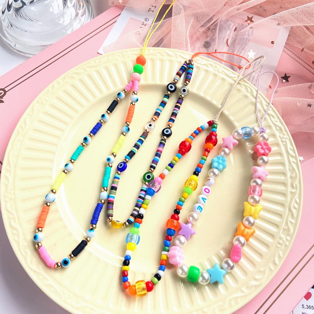 1 шт./пакет, популярная мода, креативная простая этническая цепочка для мобильного телефона с фруктами, цветами и сердечками, цвет звезды, полимерная глина