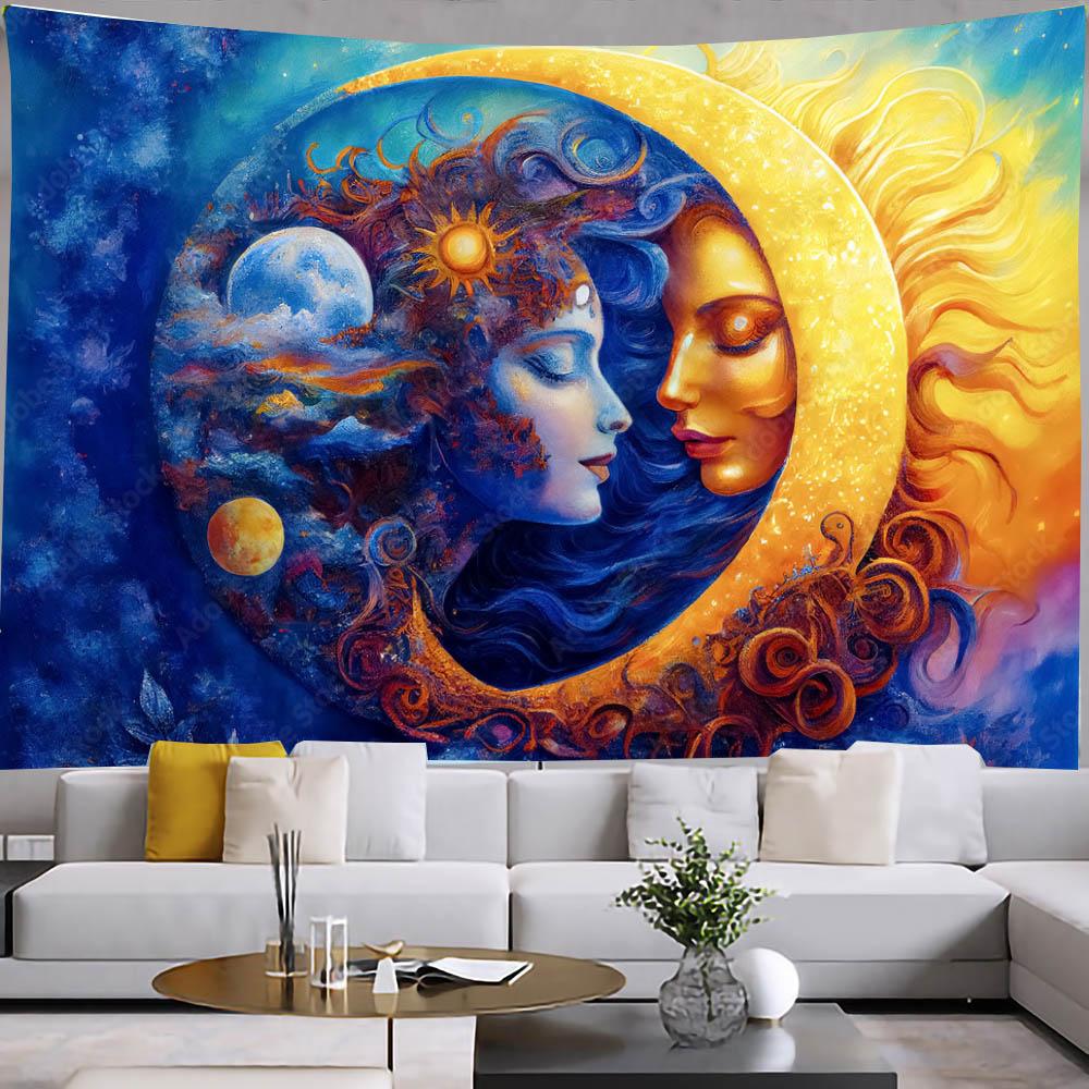 Sun Moon Tapestry Aesthetic Room Bedroom Decor Kawaii Butterfly Girl Tapestry Wall Hanging Gothic Home Decor