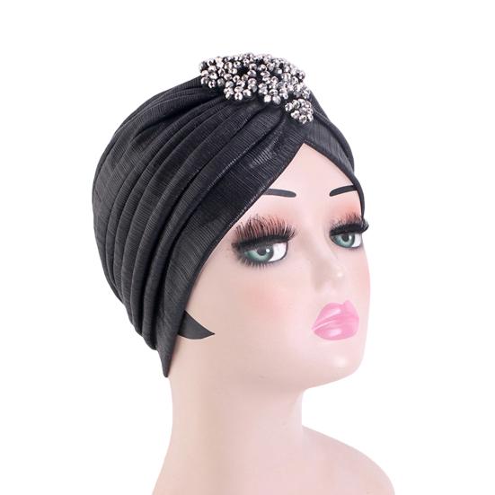 Женская шляпа-цилиндр с ромбовидным декором из стразов, плиссированный тюрбан, шляпа, украшенная золотым покрытием, головной убор с эластичной конструкцией