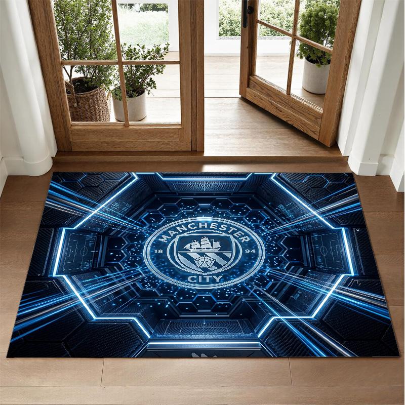 Manchester City Design Crystal Velvet Rug Soft Decorative Mat for Bedroom Entrance