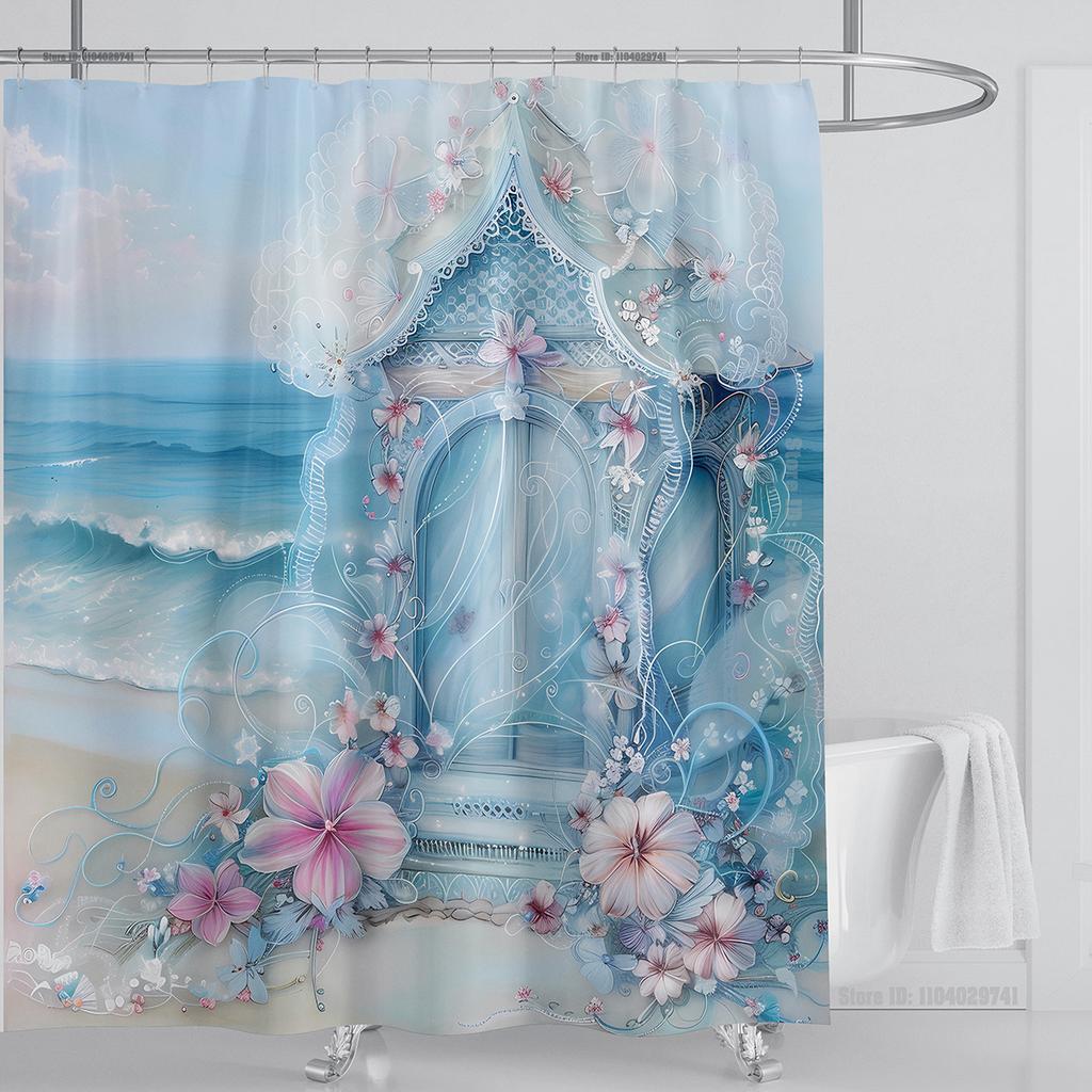 Ocean Wave Scenery Shower Curtain Waterproof Shower Curtain Polyester Fabric 3D Printed Curtain Bathroom Decoration With Hooks