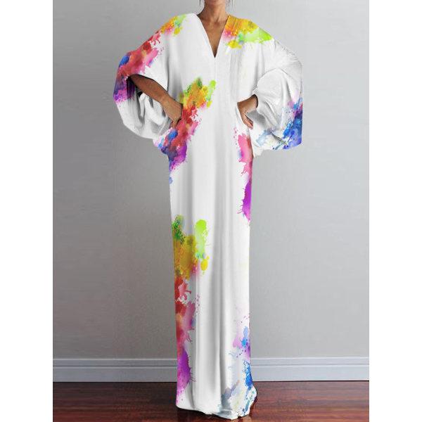 Женское ретро-платье с V-образным вырезом и рукавами средней длины с принтом - большой размер