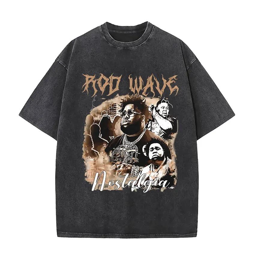 Hot Sale Rod Wave Album Poster Print Tshirt Unisex Women Retro Washed Cotton Summer New Tee Harajuku Fashion Casual Oversized Top