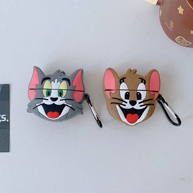 Earphone Case For Airpods 4 2 3 1 Pro 3 2 3D Cute Cartoon Tom and Jerry Wireless Bluetooth Headset Protective Soft Silicon Cover