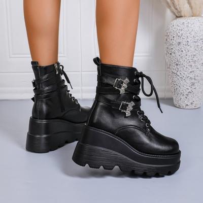 Ботильоны Мартин на танкетке для женщин, новые осенне-зимние, на толстой подошве, больших размеров, модные короткие ботильоны для женщин