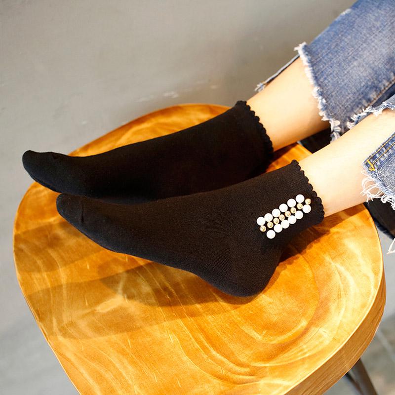 Хлопковые эластичные носки с жемчужинами