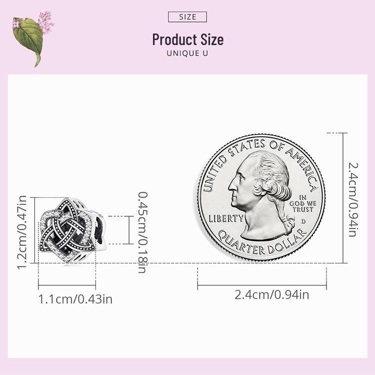 Браслет-шарм «Кельтский узел любви», украшенный полыми серебряными бусинами S925