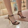 Fashion 2025 French Summer New Pointy Line With Golden Party Sandals For Women Casual Hollow Open Toe High Heels