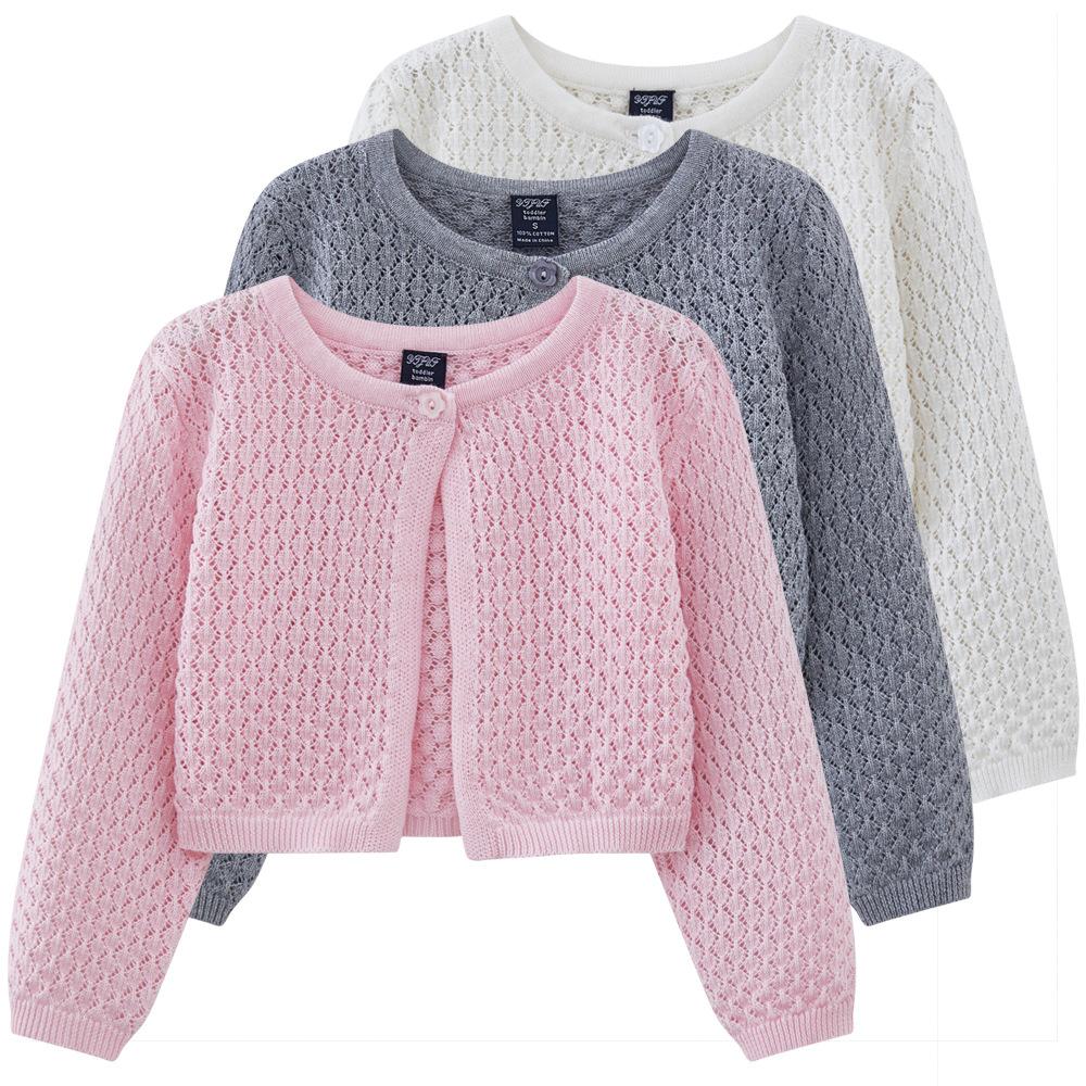 Пальто-шаль с круглым вырезом и прорезями на одной пуговице для малышей и детей ясельного возраста, тонкий стиль, вязаный кардиган для девочек