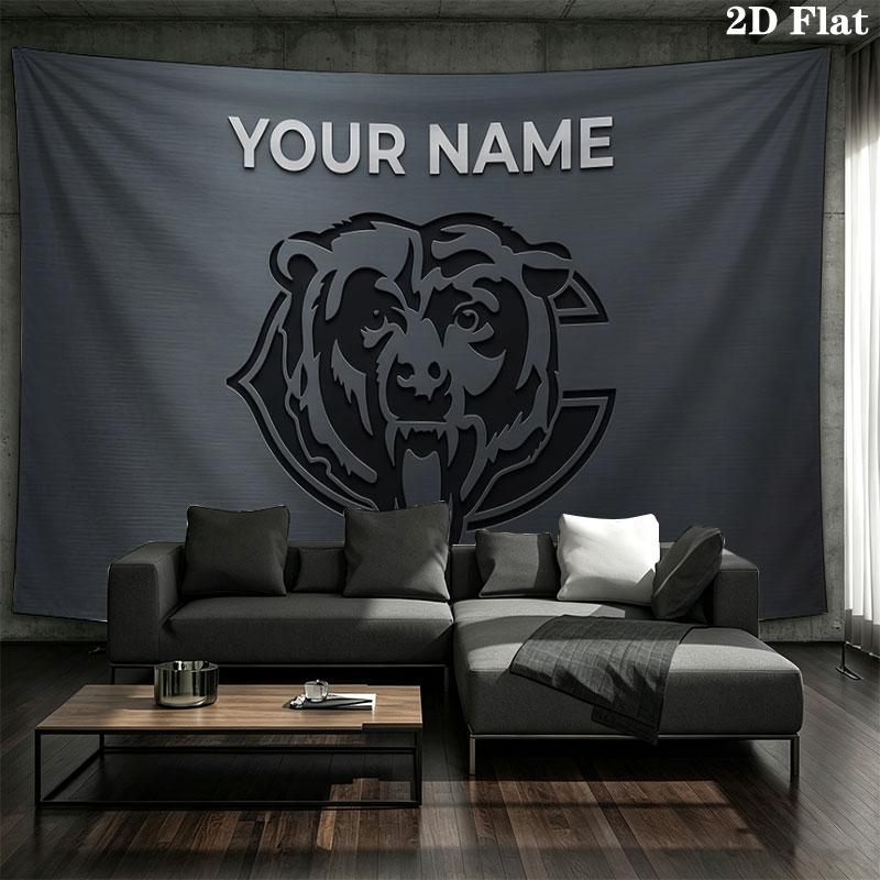 Custom Name,Chicago Bears Wall tapestry, aesthetic printed fabric blanket, suitable for bedroom, living room, and home decor.