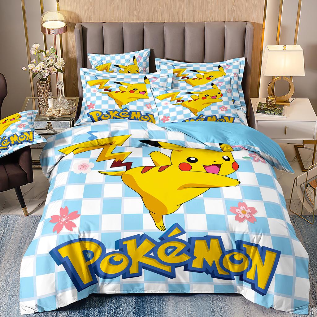 Pokemon 3D Pikachu Quilt Cover Anime Printed Bedding for children boys girls adults Kids Bedding Set Holiday Gift