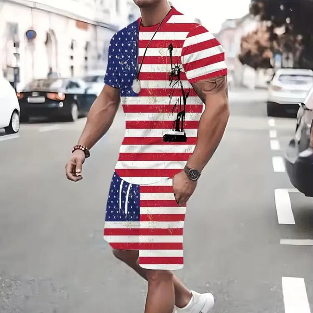 Комплект из 2 предметов для мужчин, повседневная футболка с коротким рукавом и шорты на шнурке, летний комплект мужской одежды для отдыха, отпуска, тренировок