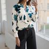 Весенне-осенняя новая блузка с принтом растений, элегантная и высококлассная, с V-образным вырезом и длинными рукавами для женщин
