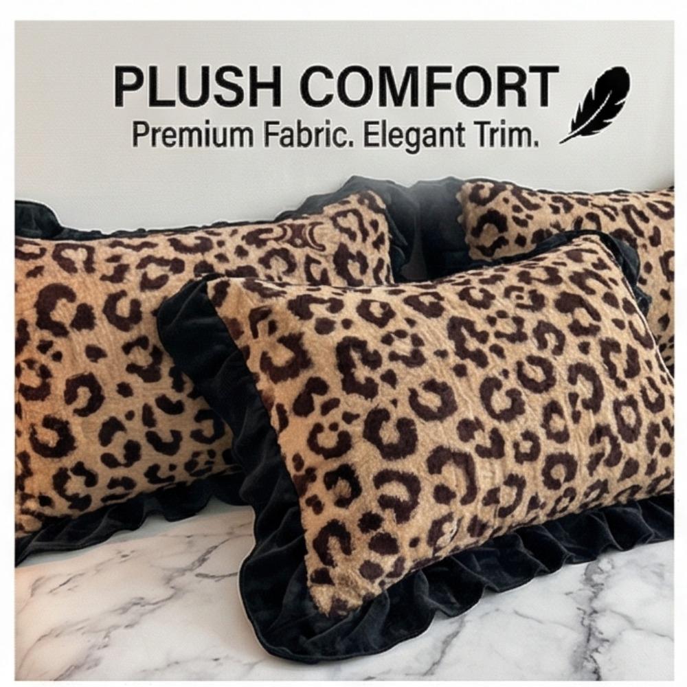 Зимний роскошный комплект постельного белья из четырех предметов с леопардовым принтом и кроличьим мехом - Пододеяльник с дополнительным наполнителем и утолщением для повышенного тепла и комфорта.