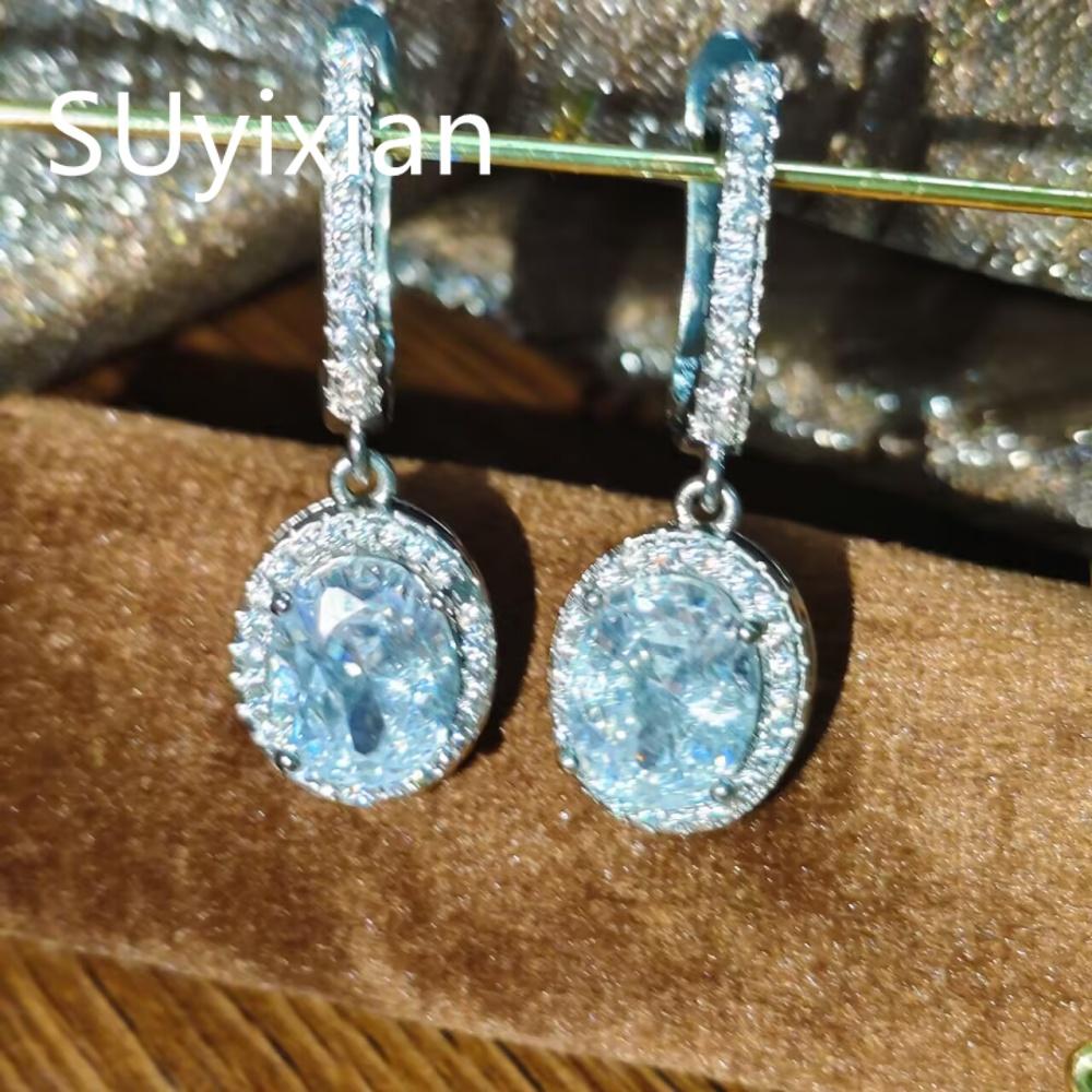 925 Sterling Silver Fashion Light Luxury Egg-Shaped Zircon Earrings Birthday Party Anniversary Gift Ladies Jewelry