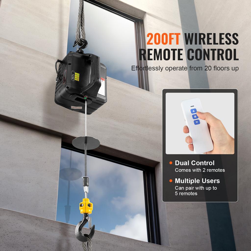 SucceBuy 1100 Lbs Electric Hoist Winch 1500W Portable Power Crane with Wireless Remote Control for Warehouse Factory Lifting