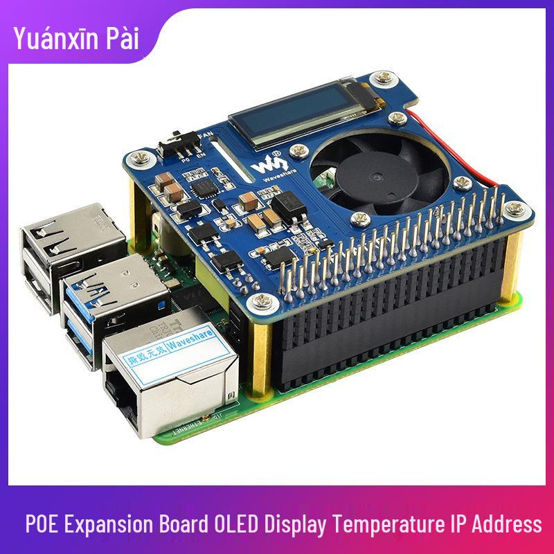 Плата питания Ethernet POE для Raspberry Pi с OLED-дисплеем температуры и IP-адреса для 4B/3B+