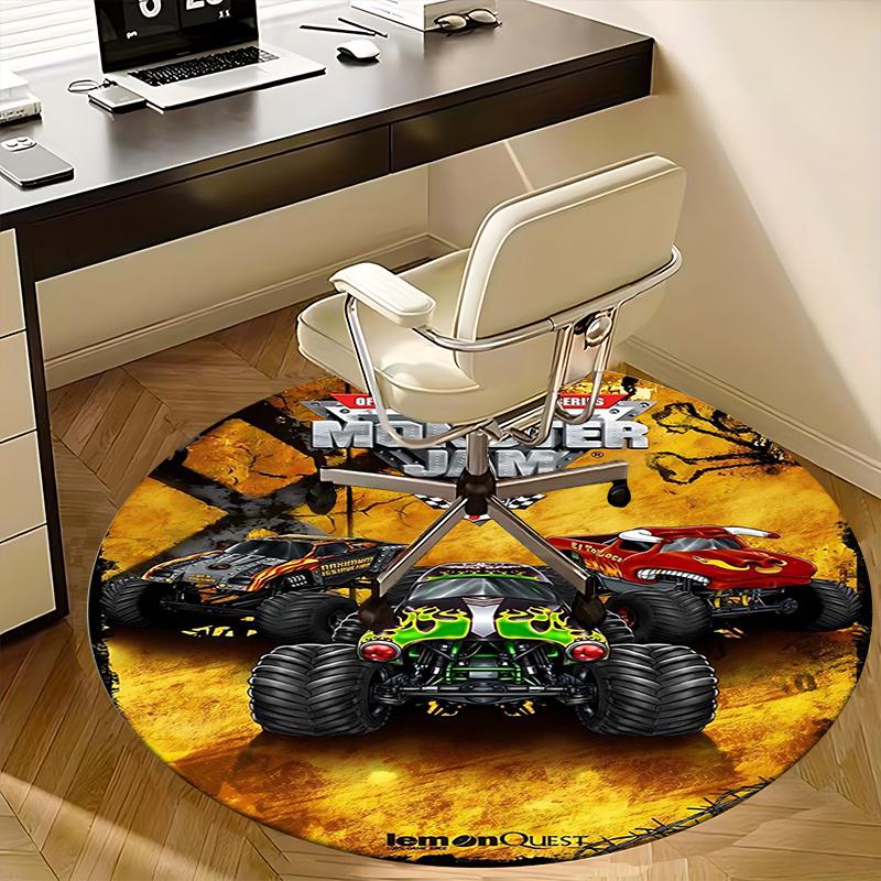 Monster Jam, Коврик-подкладка под кресло-монстр-трак, Круглый ковер, Ковер для офиса, Машинная стирка, Нескользящий, Подходит для гостиных, спален