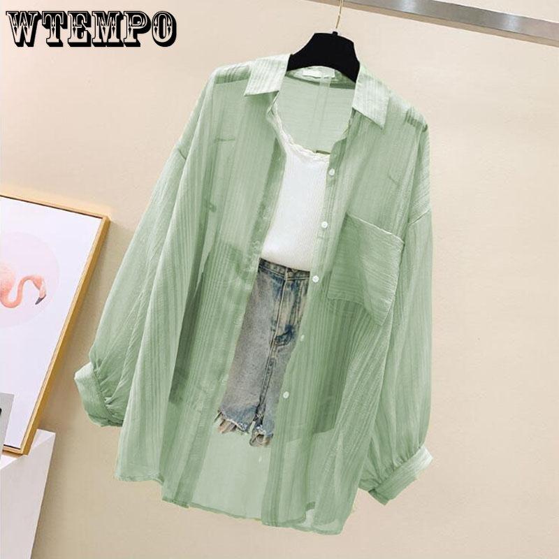 WTEMPO Одежда для защиты от солнца, женский кардиган, тонкое пальто, летняя шифоновая блузка, корейская версия, темперамент, свободная