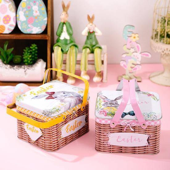Портативная жестяная коробка для хранения пасхального печенья и конфет с 2 ручками, пустая жестяная банка, контейнер для хранения печенья и конфет для вечеринки на Пасху