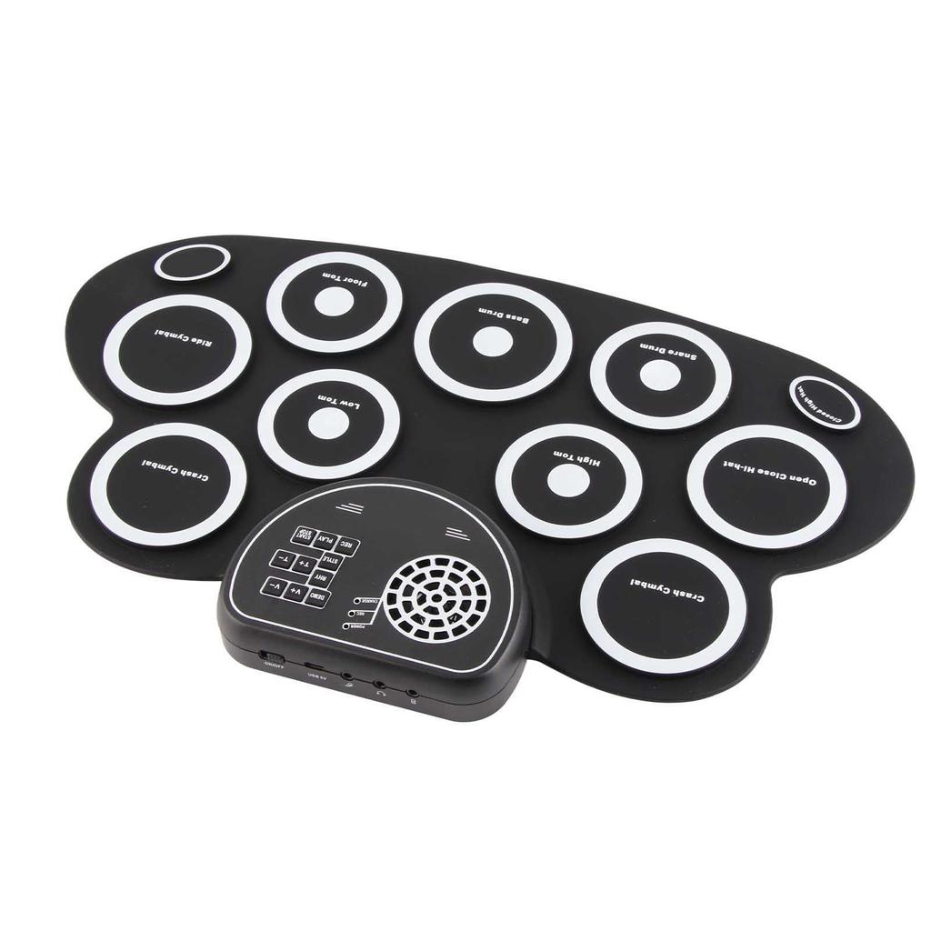 Drum Pads with Speakers Roll Up Drum Set Electronic Drum Set USB Rechargeable Speaker Kids Roll Up Drum Practice Pad White