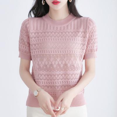 Женские модные повседневные однотонные блузки и рубашки с короткими рукавами и круглым вырезом с принтом