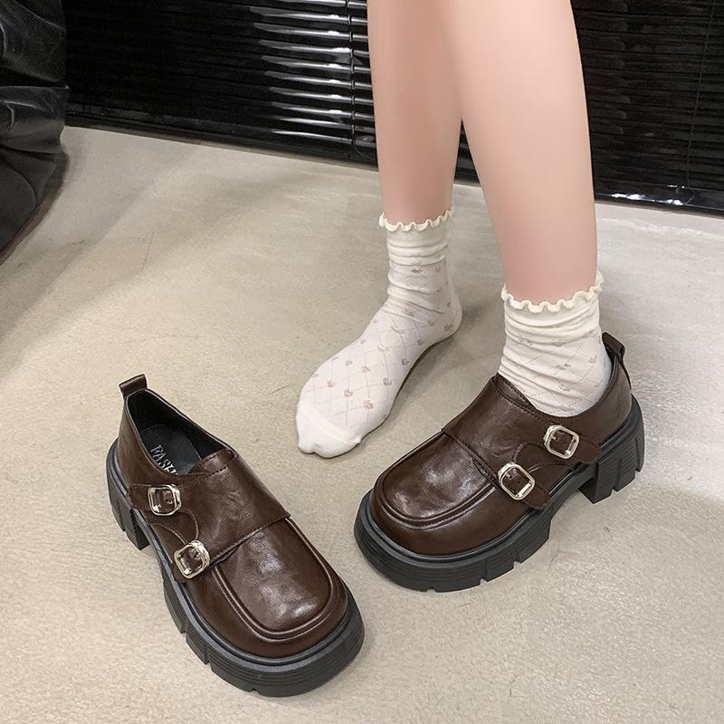 Fashion Small Velcro Muffin Loafers Women's 2025 Spring New Platform French Thick Heel Jk Single Shoes