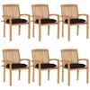 Stackable Garden Chairs with Cushions vidaXL 6 Pcs, Solid Teak.