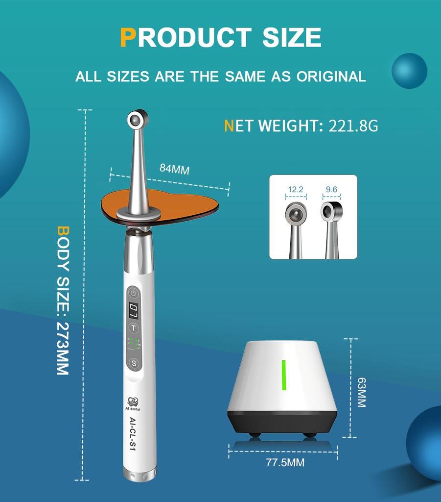 Dental Equipment AI-CL-S1 Cure Light 360 Degree Rotation Curing Lamp Wireless Cordless with 4 Super Light For Oral Treatment
