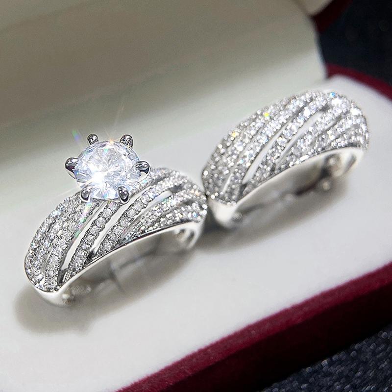 Huitan Micro Paved CZ Set Rings для женщин Новые современные аксессуары 2 шт. Двойные штабелируемые кольца свадебные украшения