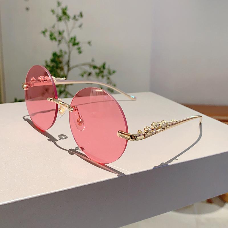 Круглые солнцезащитные очки без оправы Новинка моды Винтажные градиентные многоцветные линзы Женские трендовые дизайнерские солнцезащитные очки класса люкс