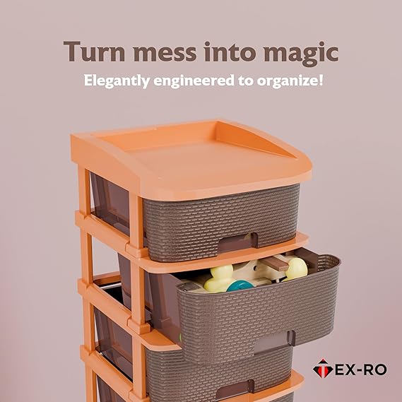 Plastic Modular Drawer Storage Chest Of Drawers Organizer Storage Box, Large Stomo Racks For Multipurpose Anti-slip Shoes Organizers | Brown | 5 Layer