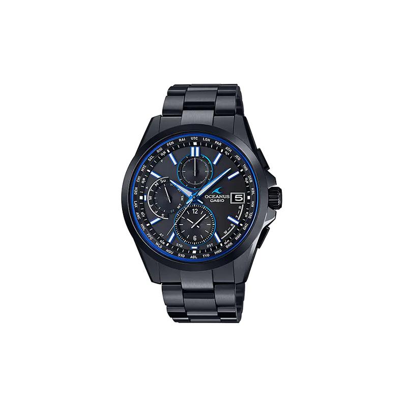 Casio Повседневный деловой водонепроницаемый титановый ремешок для часов с радиоволновым солнечным кварцевым механизмом, тремя стрелками и шестью индикаторами, искусственный сапфир OCW-T2600B-1AJF