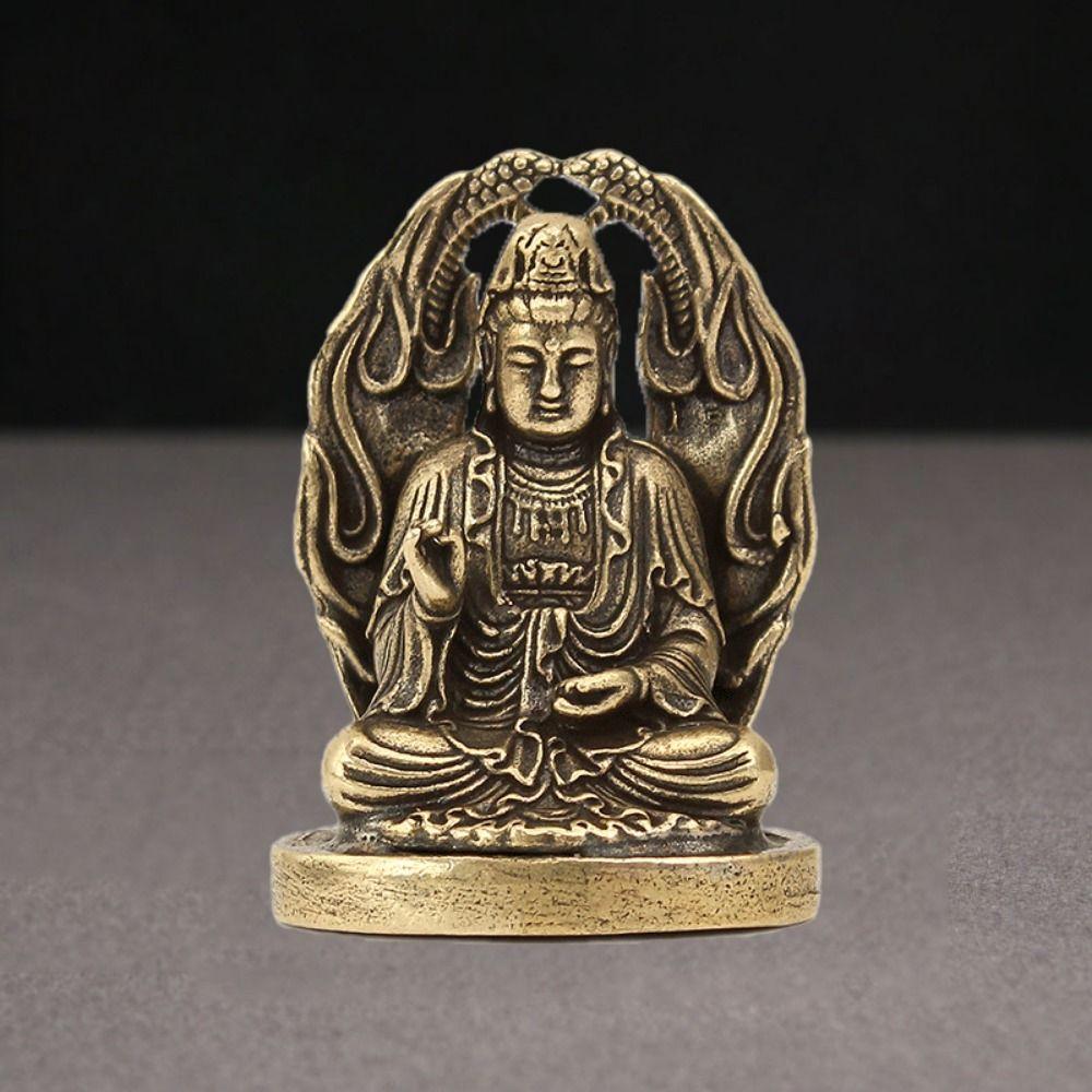 Solid Guanyin Buddha Statue Brass Craft Buddha Pendant Creative Pocket Buddha Ornaments Table