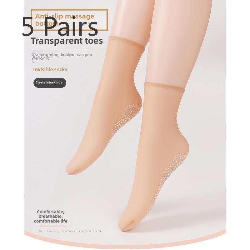 5 Pairs of Women's Summer Thin Soles Non Slip Silicone Short Wear Resistant Breathable Point Glue Socks
