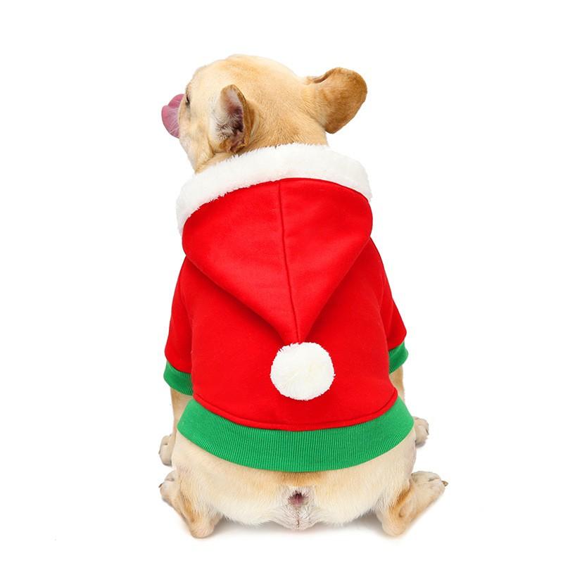 Pet Hoodie Dogs Winter Costume Holiday Outfit Red Green Fleece Warm Two-Legged Dog Sweater