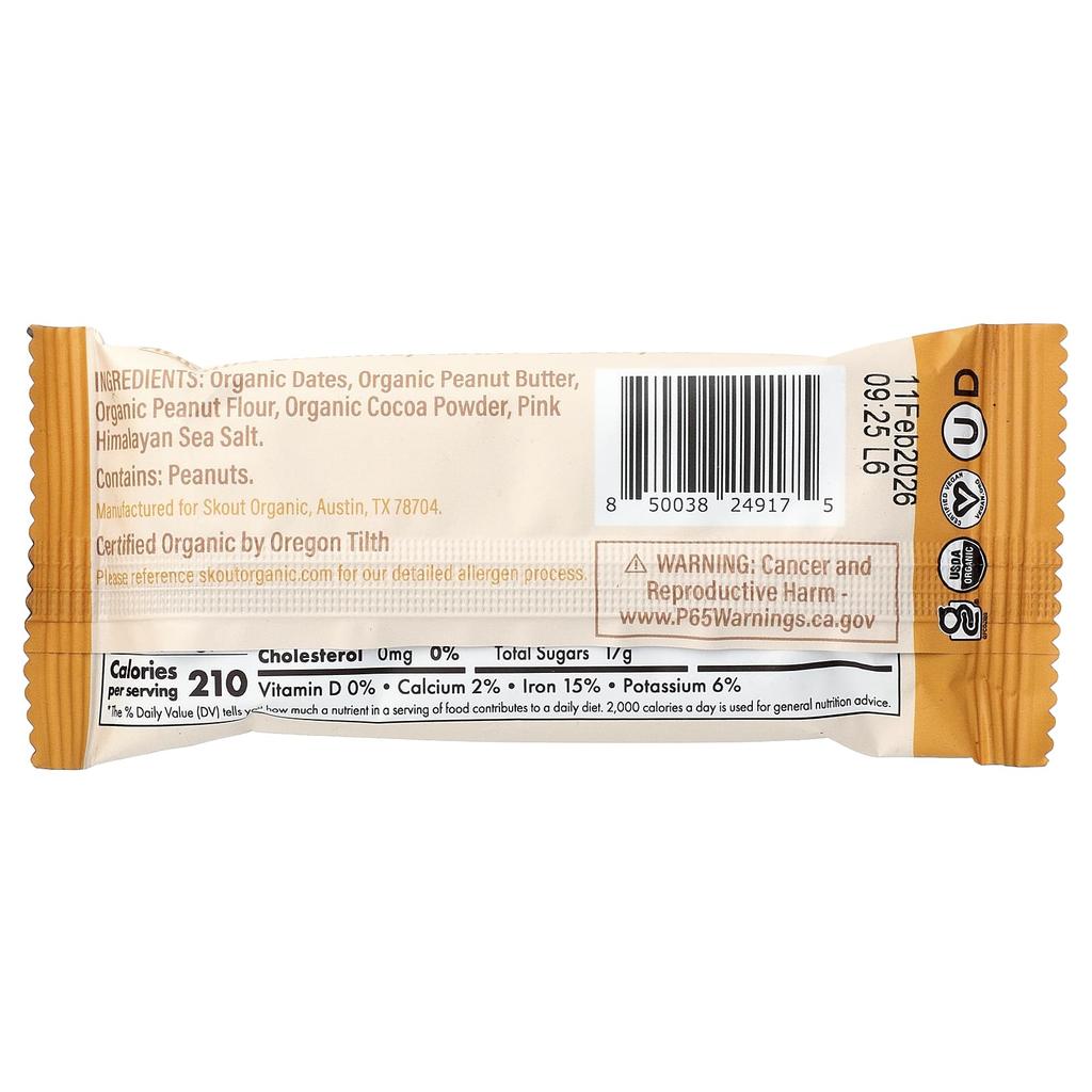 Skout Organic Protein Bar, Chocolate Peanut Butter, 55g (1.9oz)