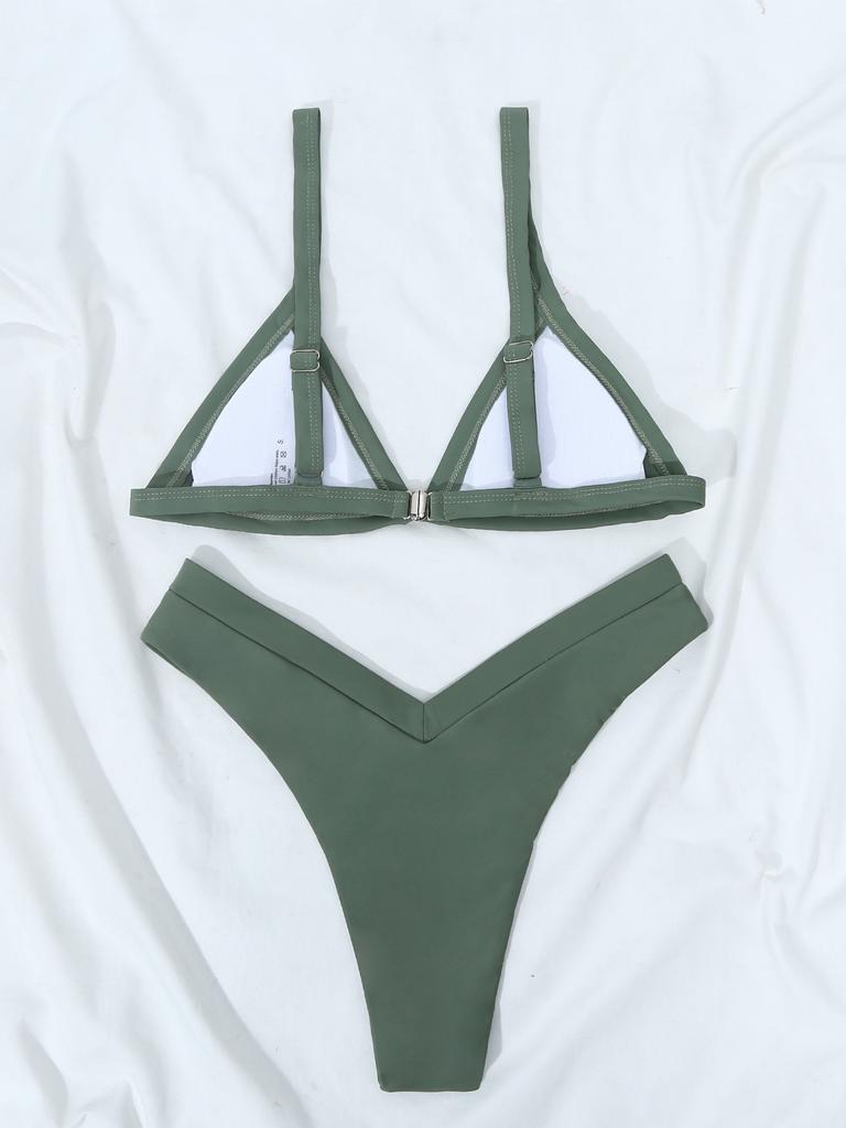Женское сексуальное однотонное бикини с треугольной чашкой и V-образной талией с заниженной талией