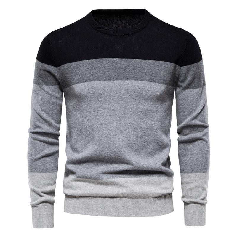 Men S Striped Pullover Knit Sweater Round Neck Long Sleeve