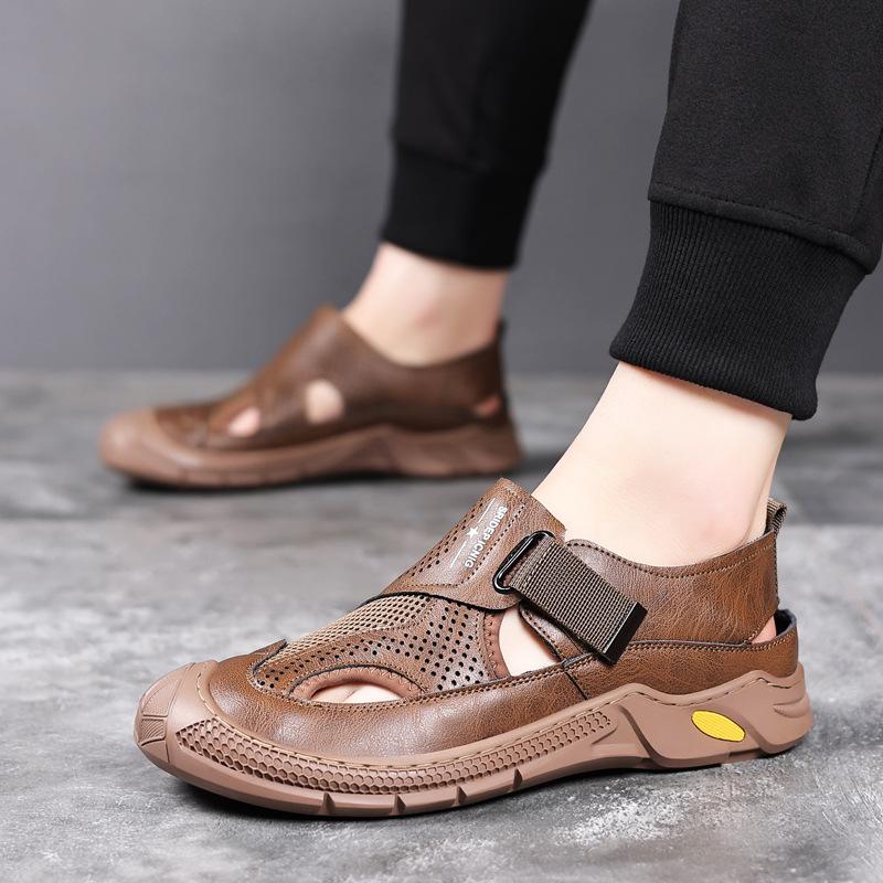 Baotou Breathable Men's Shoes New Men's Summer Men's Shoes Fashion Sandals Hollow Sports Quicksohling Leather Shoes Size 38-44