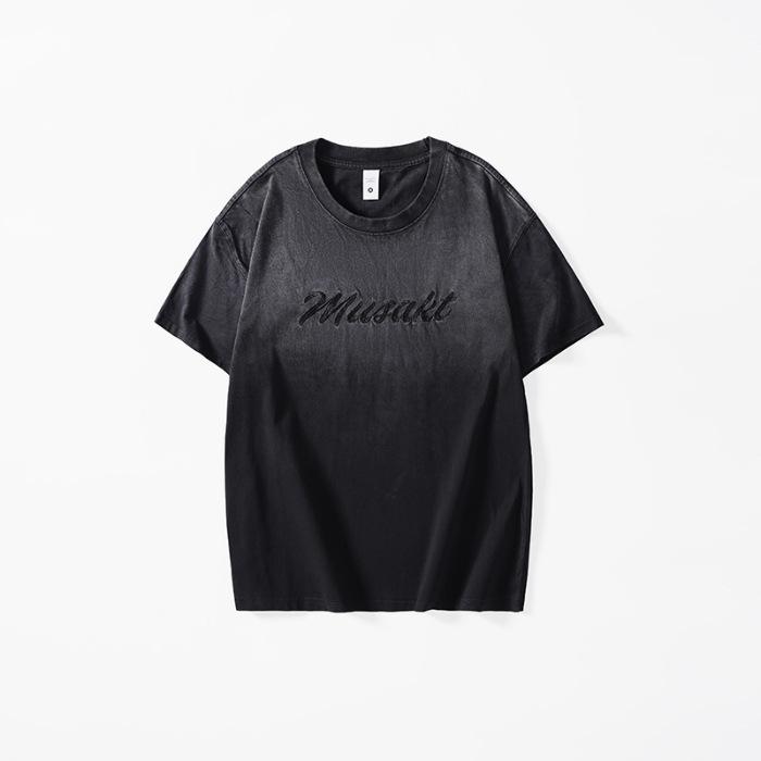 Новая Тяжелая Градиентная Футболка с Коротким Рукавом для Весны и Лета Американская Футболка Короткая Рубашка